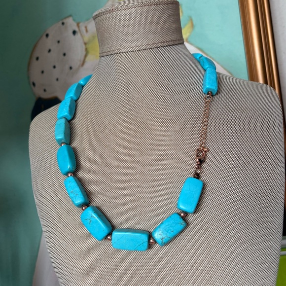 Turquoise Prism Beaded Necklace with Rose Gold Beading - Picture 4 of 6